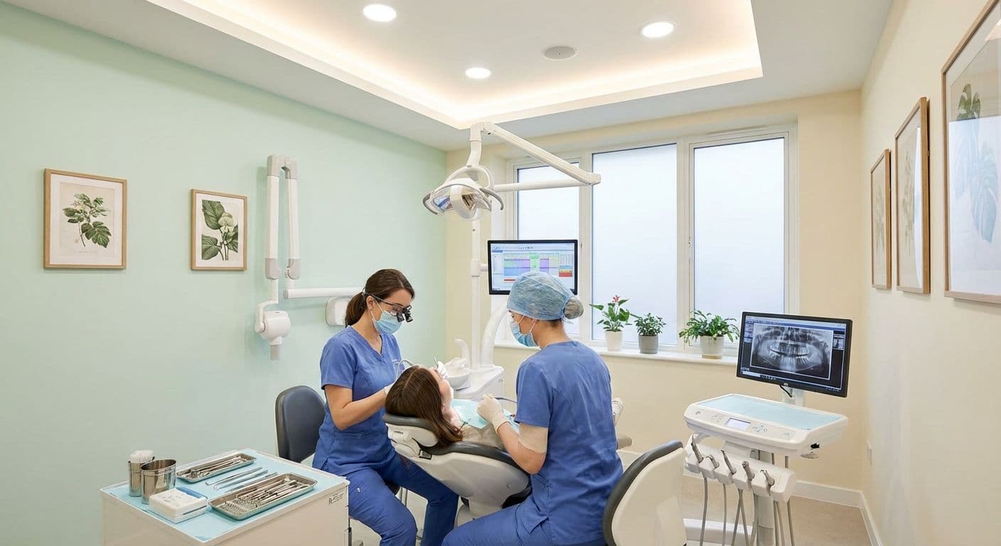 Emergency dentist treating patient