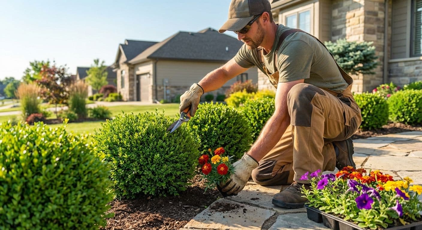 Landscaper working in garden