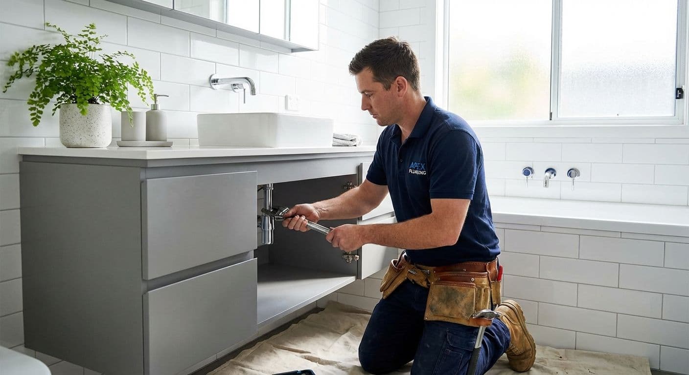 Professional plumber fixing a sink